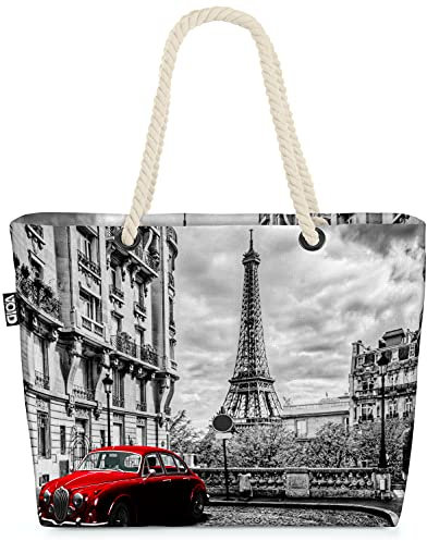 VOID Paris Eiffelturm Oldtimer Strandtasche Shopper 58x38x16cm 23L XXL Einkaufstasche Tasche Reisetasche Beach Bag