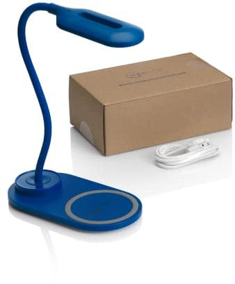 Auraglow LED Flexible Neck Desk Lamp with 3 Colour Modes and 10W Wireless Smart Phone Qi Fast Charger - Blue - 1 Pack