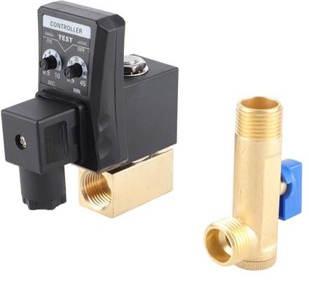 G1/2 DN15 Automatic Electronic Timed Drain Valve Brass for Air Compressor Condensate Management(230V), Manual Valve
