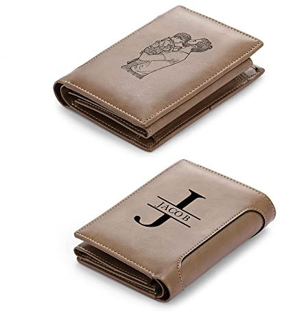 Portefeuilles Photo Personnalisé Portefeuille en Cuir pour Homme avec Lettre Gravées Photo Porte-Monnaie pour Hommes Mari Papa Fils Cadeau pour Anniversaire Fête des Pères Noël (# 1)