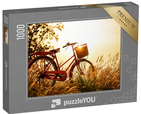 puzzleYOU: Puzzle 1000 Teile „EIN Fahrrad im Gras beim Sonnenuntergang“ – aus der Puzzle-Kollektion Jahreszeiten, Himmel & Jahreszeiten