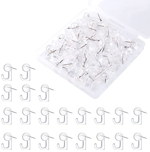 KINBOM 50pcs Push Pins Picture Hanger Hooks, Plastic Wall Hook Thumb Tacks Pin Hooks For Cork Board Map Photos Calendar(Transparent)