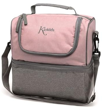 Kiokids Bolso Térmico Nevera para Merienda 2 Compartimentos Rosa para Niños
