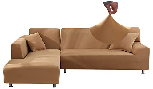 Jaotto Sofa Überwürfe Sofabezug Elastische Spandex Stretch Sofabezüge Couchbezug für L-Form Sofa Universal Waschbar Sofaüberwurf 2er Antirutsch(2 Sitzer+3 Sitzer,Kamel)