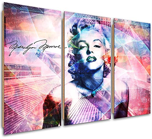 Feeby 3-teilig Wandbild XXL 120x80 cm Abstrakt Porträt Marilyn Monroe Wandbild Kunst Bilder Schlafzimmer Deko Wohnzimmer Schauspielerin Ikone Popkultur Rosa