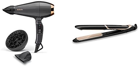 BaByliss 6719DE Italian Air Pro Secador de Pelo Iónico, 2 Boquillas y Difusor + Plancha de pelo profesional, iónica, placas flotantes extra largas de cerámica de titanio