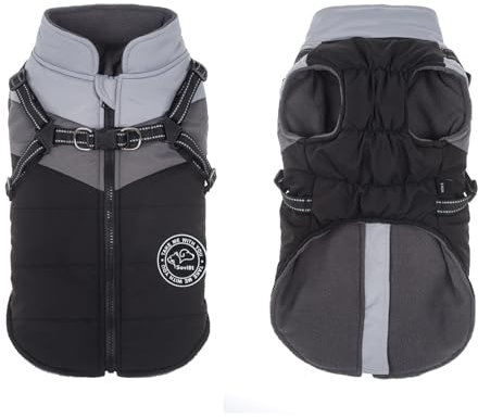 Savlot Wasserdichter Hundemantel Winter Warme Jacke Winddichte Haustierkleidung Hundejacke Outfit für kleine mittelgroße Hunde mit Geschirr Reflektierende Hundemäntel XS