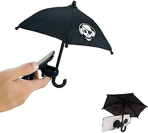 Phone Umbrella Suction-Cup Phone Holder, Cute Phone Holder with Sun Umbrella, Mobile Phone Suction Cup Stand for Outdoor Travel or Indoor (Black)