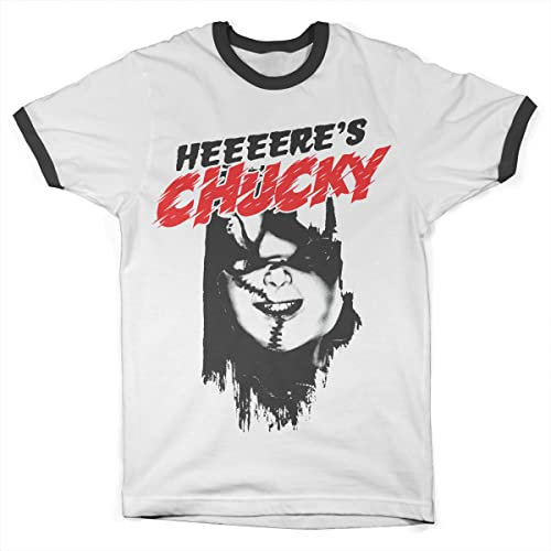 Chucky Offizielles Lizenzprodukt Heeere's Ringer Herren T-Shirt (Weiß-Schwarz), Klein