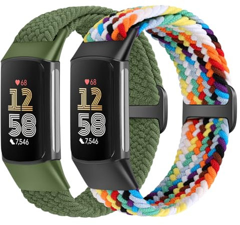 Yunshare Elastische Geflochtene Armband Nur Kompatibel mit Fitbit Charge 6/Fitbit Charge 5, Verstellbare Solo Loop Dehnbares Nylon Gewebe Ersatzarmbänder für Fitbit Charge 6/Charge 5 Damen Herren