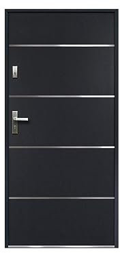 Vente-unique-Puerta de entrada de acero y inox Alt. 207 x Ancho 100 cm antracita - se abre hacia la derecha NAXARA