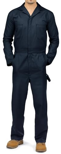 Durable Cotton Blend Coveralls for Men Relaxed Fit Jumpsuit , Medium, Navy