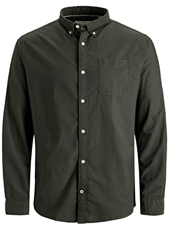 JACK & JONES Chemise Unie Grande Taille à Manches Longues pour Hommes de, Couleurs:Vert, Taille:XXL