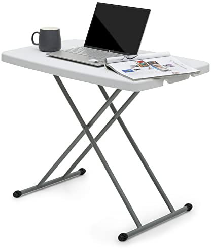 MoNiBloom TV Tray Folding Table 30 Height Adjustable, Portable Indoor/Outdoor Picnic Partiestable and Laptop Square White Small Table with X Legs