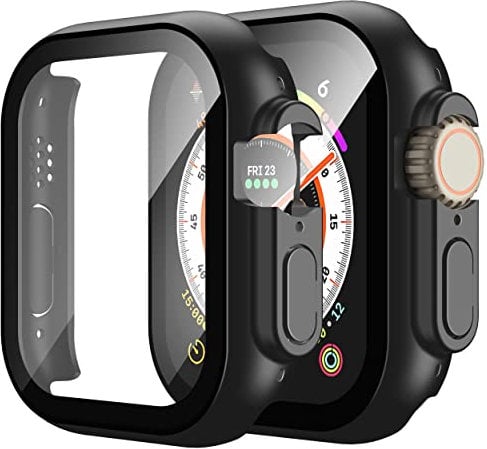 Piuellia 2-Pack Hard PC Protective Case with Tempered Glass Compatible with Apple Watch Ultra 2 (2023)/Ultra 49mm, Anti-Scratch All Around Ultra-Thin Cover with Screen Protector for iWatch, Black