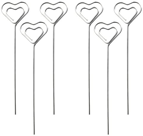 Lmyzcbzl Metall Fotohalter, 6 Pcs Metalldrähte Memo Clip, Kartenhalter in Herzform, Tischnummer Clip, für Party Geburtstag Hochzeit Kuchen Dekor, 13 x 3.2 cm(Silber)
