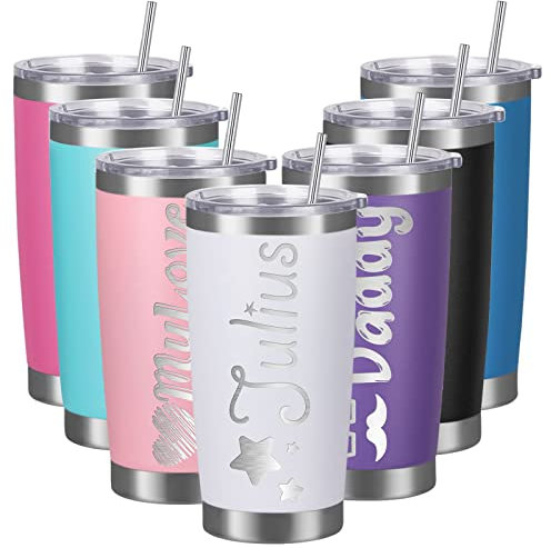 YanNanKe Gobelets Personnalisés avec Couvercles et Pailles Gobelets en acier Inoxydable de 20 oz Gravés au Laser avec Texte du nom Tasse à Café Isolante Personnalisée Cadeau pour Femmes et Hommes