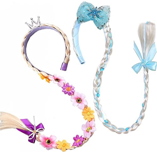 Mädchen Perücken Haarseil, 2 Pcs Haarreif Prinzessin Zopf, Langhaar Perücke Zöpfe für Mädchen, kinder perücken für mädchen, Kindergeburtstagsparty Geschenke und Cosplay (F)