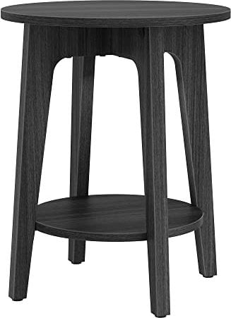 VASAGLE Beistelltisch, Sofatisch, Kleiner runder Tisch für Wohnzimmer, Nachttisch für kleine Räume, mit unterer Ablage, moderner Stil, schwarz LET283T22
