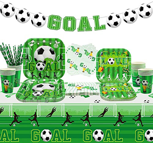 Hegbolke Football Party Decorations - Including Banner, Plates, Napkins, Cups, Tablecloth, Football Birthday Supplies for Kids and Fans - Serves 20