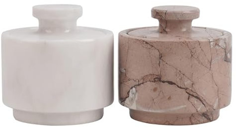 MARBLOUS KRAFTS Aufbewahrungsgefäß für Salz, Schmuckdose und Gewürzdose, Küchendekor für Theken, Salzbehälter, Butterdose, 103 ml, Onyxmarmor, Weiß/Marinara