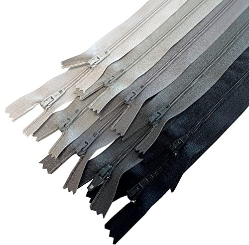 MARARDI [Packung 10] Reißverschlüssen [Grau] Nylon [12 cm] Nähen und Basteln zum Kleidung Taschen Stoff für Nähmaschine Patchwork Plastik Baumwolle Zipper mit Metallreißverschluss