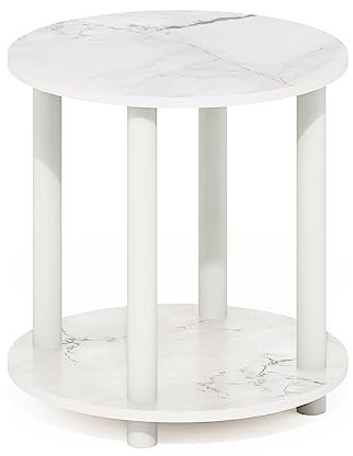 Furinno Turn-N-Tube 2-stufiger runder Beistelltisch aus Holz, Marmorweiß