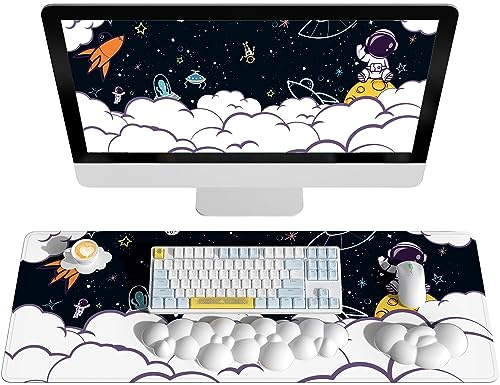 AJAZZ Cloud Keyboard Mouse Pad Wrist Support Set (4Pcs Desk Pad Set),Large Mouse Pad & Keyboard Wrist Rest & Mouse Palm Rest & Coaster,Ergonomic Design,Pain Relief,Non-Slip Base,for Home/Office/PC/Mac