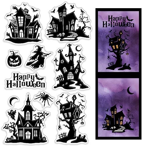 craspire Halloween-Stempel, Transparent, Geisterhaus, Kürbis, Spinne, Zauberin, Wiederverwendbar, Gummi, Transparent, Silikon, Stempelsiegel Für Karten, DIY, Scrapbooking, Tagebuch, Fotoalbum