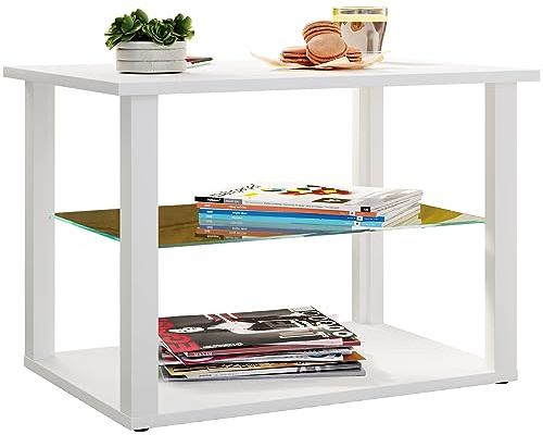 VCM Beistelltisch 65x45x45 cm 2 Fächer Holzwerkstoff Glas Wohnzimmer | Stauraum für kleine Utensilien - geeignet für den täglichen Gebrauch - für kompakte Räume - vielseitig kombinierbar