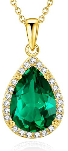 VONSSY Damenkette Edelstein Anhänger Halskette | Oval Teardrop Birne Kristall Rubin Smaragd Saphir Birthstone Halskette | Platin-Silber-Schmuckgeschenk