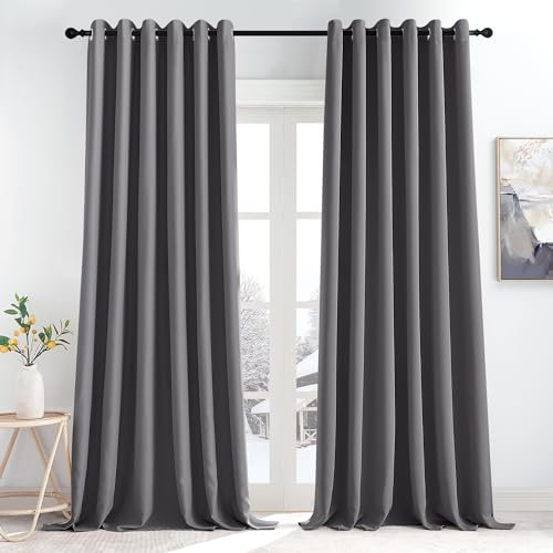 KGORGE Thermo Gardinen für Große Fenster Vorhänge Grau Blickdicht Ösenvorhang 2er Set 245 x 200 cm(HxB) Wohnzimmer Verdunklungsgardine Wärmeisolierend