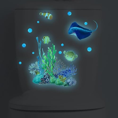 HGDESIGN® Graz Design Sticker mural lumineux pour abattant de WC, aquarium, monde sous-marin avec poisson, décoration de salle de bain (B)