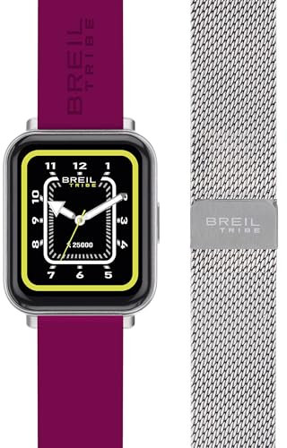 Breil, Smartwatch SBT-2, con Doppio Cinturino Intercambiabile in Silicone Fucsia con Pattern Breil Tribe e in Maglia Mesh Silver, Cassa Nera, Connettività Bluetooth, Chiusura ad Ardiglione