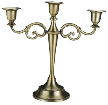 Milageto Spitzkerzenhalter, 3-Armiger Kandelaber, Vintage-europäischer Ornament-Kerzenständer, Tischdekoration für Valentinstag, Bronze