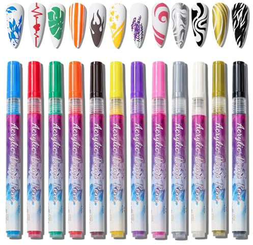 MAGIC ARMOR 12 Farben 3D Nagellack Stift Set, Nagelspitze Nail Art Pen Nagelkunststift DIY Linie Nagelkunst Graffiti, Nagelspitze Nail Art Beauty Schmücken Maniküre Werkzeuge Pinsel für DIY Nagelkunst