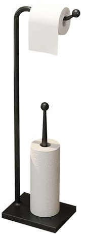Toilet Roll Holder Free Standing Toilet Paper Holder Stand with Reserve, Stainless Steel Anti Rust Freestanding Toilet Tissue Roll Dispenser Holds 3-4 Paper Rolls, Bathroom Storage (Black, Style 2)