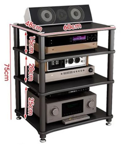Mobile Audio HIFI Supporto TV Multifunzionale In MDF Con Funzione Regolabile A 2/3/4 Livelli Mobile Audio HIFI Rack Audio Unità Multimediale Di Intrattenimento ( Color : Black , S : 60*48*75cm(4Tier)