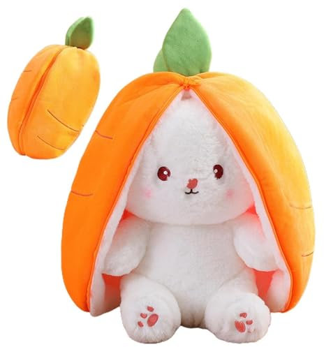 Hasen Verstecken, Plush Hasen Erdbeeren 18cm, Strawberry Bunny verwandelt Sich in EIN kleines Kaninchen Obst Puppe Plüsch Spielzeug Karotte Kaninchen Plüsch Puppe Mädchen Kinder Geburtstag Geschenk