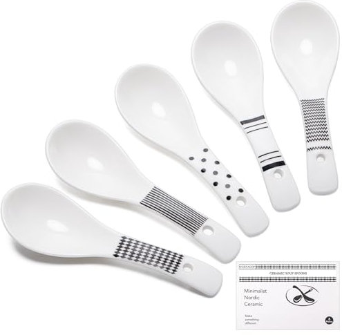 Ycxvacop Cuchara de sopa asiática, cuchara de cerámica, cucharas de sopa chinas, cucharas de ramen de 5.5 pulgadas, cucharas de sopa de porcelana, cuchara de sopa japonesa de mango largo para ramen,