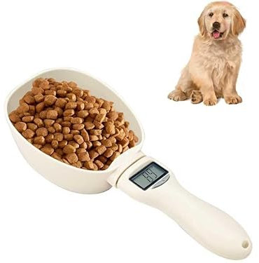 Pet Food Measuring Scoop Scale Digital Cat Dog Food Measuring Cup In Grams Detachable Pet Food Scale Cup With Led Display Precise Pet Food Weighing Scoop 4 Measuring Units No Battery (White)