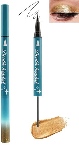 Glitzer Flüssiger Eyeliner Schwarz und Gold, 2 in 1 Matt Glitter Liquid Eye Liner Pen Lidschatten Schminkstift, Langlebig Wasserfest Hochpigmentiert Metallic Eyeliner Augen Make-up für Christmas-03