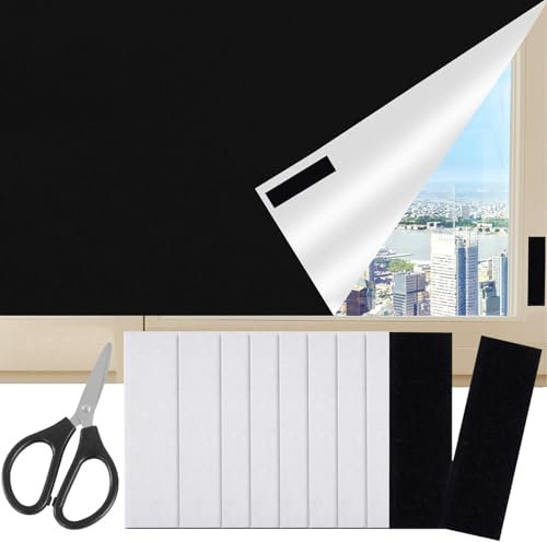 Portable Blackout Blinds 200x150cm, High Blackout Material Temporary Blinds Curtains with 10 Pairs Self Adhesive Fasteners, No Drill Free Cut Size & Shape for Nursery Bedroom and Travel