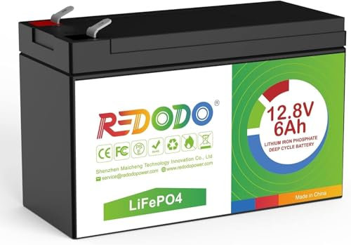 Redodo 12V 6Ah LiFePO4 Betteria, Max Batteria Litio Ricaricabile 2000+ Cicli, 76,8Wh Batteria litio con 6A BMS, Sostituzione Perfetta del Piombo Acido per Camper e Sistemi Solari