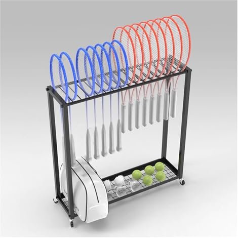 Carrello portaoggetti per racchette da tennis su ruote, grande capacità in acciaio, organizer per casa/garage/scuola, supporto per racchette da badminton, attrezzature sportive