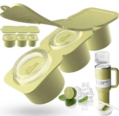 Sackei Ice Cube Tray for Tumbler Cup 20 30 40 oz, Hollow Cylinder Freezer Ice Molds with Lid for Juice Whiskey Silicone Ice Maker for Stanley YETI Tumblers Summer Gift Accessories (Light Yellow)