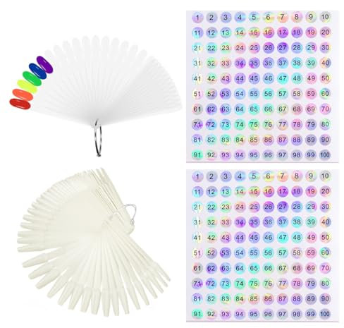 EIROVYA Nuancier ongles,nuancier,presentoir ongles nuancier,Lot de 2 éventails pour ongles avec 100 cartes d'échantillons pour Presentoir Vernis, Accessoire Ongle (transparent et naturel)