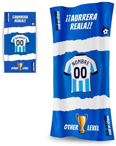 DEREGALOOS Toalla Personalizada con Nombre y Equipo de fútbol. Regalos Personalizados fútbol Sociedad. Regalo Original para Aficionados del Fútbol. Regalo Mundial futbolistas.