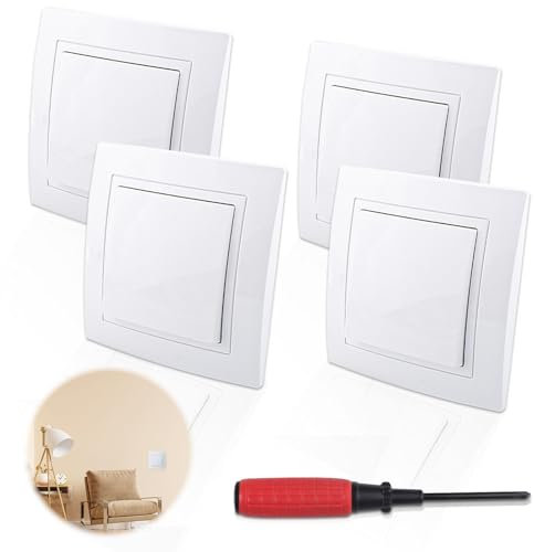 ZIGefofo 4 unidades de interruptores de encendido/apagado empotrados todo en uno, interruptor de visado, un color blanco con destornillador, interruptor de serie, terminales de conexión, interruptor