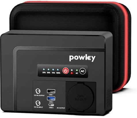 Powkey Station d'alimentation portable 26400 mAh/97,68 Wh avec sortie CA 100 W/230 V, 12 V DC, PD 65 W USB C Batterie externe Power Station d'alimentation Camping Tablette Téléphone portable